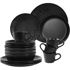 Набір посуду Navaris з каменю (16 предметів) для 4 осіб - тарілки, супові тарілки, чашки, антрацитовий колір