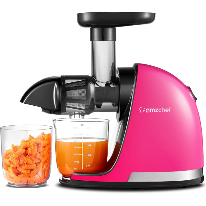 AMZCHEF Slow Juicer, slow masticating juicer with reverse function, high juice yield, easy to clean with dust brush, rose pink (updated) Rose