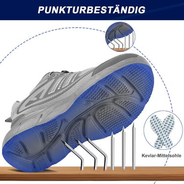 Чоловічі робочі черевики: захисні черевики зі сталевим підноском, з пряжкою та шнурівкою, неслизькі, легкі (44 EU, сірий)