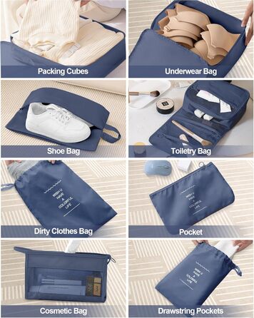 Органайзери для валізи, дорожні аксесуари, водонепроникні сумки-органайзери, 10 шт., Бежевий (Темно-синій, 10 шт.)