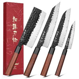 Ніж кухарський Santoku HEZHEN 18,5 см, сталь Дамаск, японський стиль Gyuto, дерев'яна рукоятка