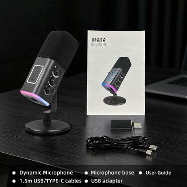 Динамічний мікрофон VCOM XLR/USB для ПК з роз'ємом 3.5 мм, професійний вокальний мікрофон для запису та стрімінгу
