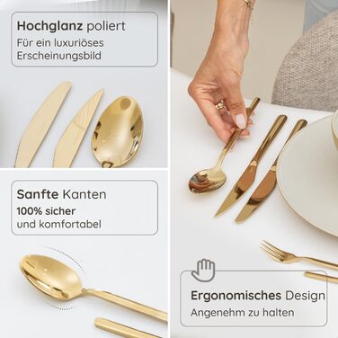Набір столових приборів на 6 осіб, 36 предметів, нержавіюча сталь 18/0, золотистий, для ресторану та дому