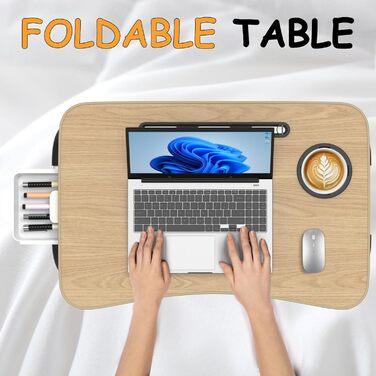 Стіл для ноутбука в ліжко Huracan: регульований, з підстаканником та ящиком (60x40 см, чорний)