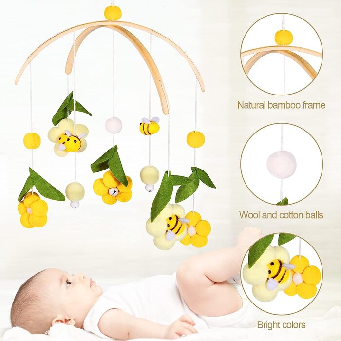 Unaibber 58 cm Baby Mobile White-Yellow