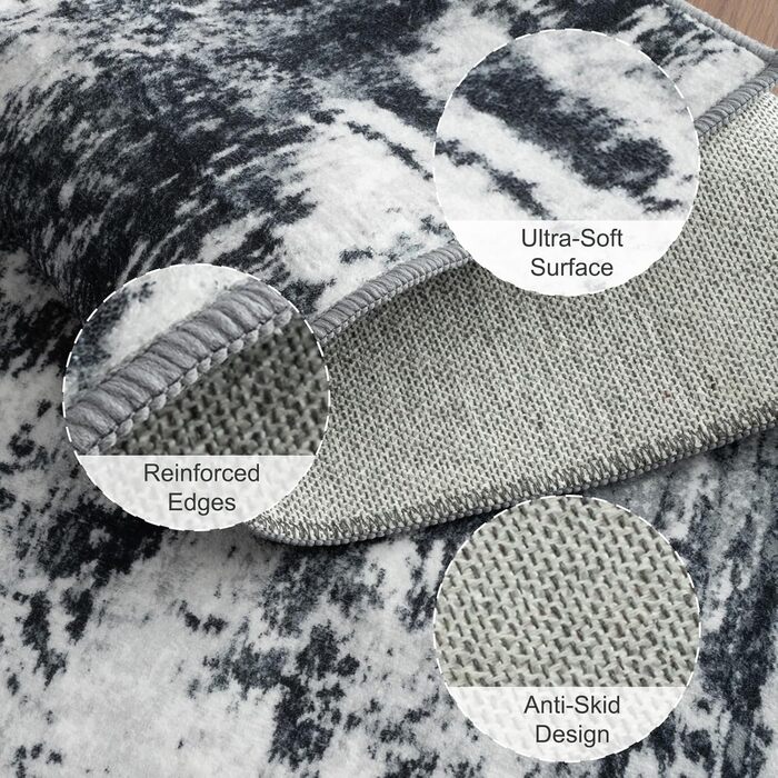 Килимок-довгий бігун з неслизьким покриттям, короткий ворс, для кухні, миється, складається, абстрактний дизайн, для входу, кухні, вітальні та офісу, блакитно-чорний (180 x 270 см, чорний)