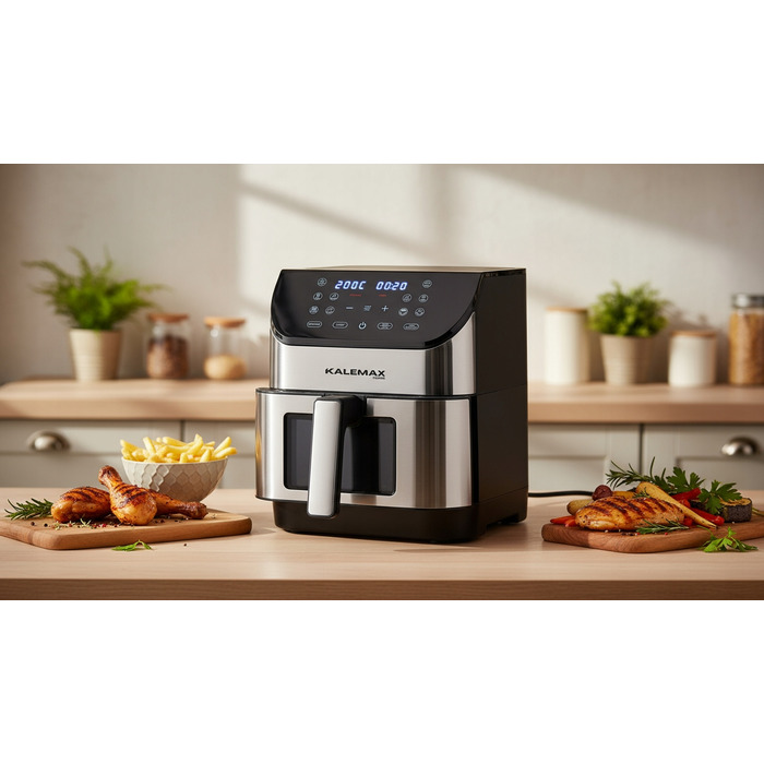 Аерофритюрниця KALEMAX без олії, 8 л, 1800 Вт, срібляста