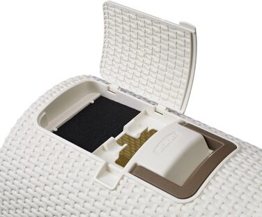 Котячий туалет Curver Petlife з кришкою, лоток для котів з совочком, сучасний дизайн плетіння ротангу, 51,5 x 38,5 x 40 см (слонова кістка)