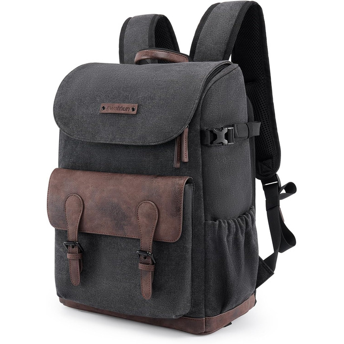 Водонепроникний рюкзак для камери Cwatcun з брезенту, професійний фоторюкзак, вінтажний стиль, сумісний з Sony, Canon, Nikon (S, чорний)