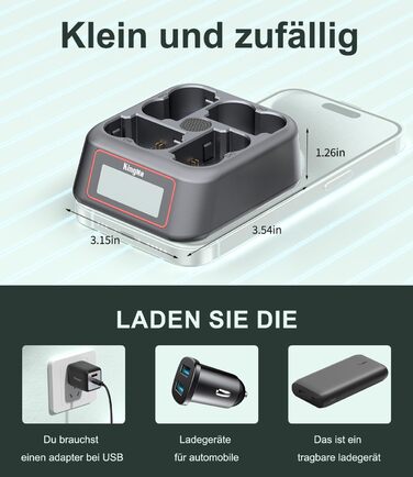 Зарядний пристрій King Ma для акумуляторів камер, 4-канальний, 45W PD, LED-дисплей, сумісний з Sony A7III/A7IV/A7RIII/A7RV/A7C/A7CII/A6700/A9/A9III/A1/ZV-E1/FX3/FX30 (NP-W235)