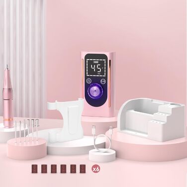 Професійна електрична фрезер для нігтів 45000 RPM, портативна, для манікюру та педикюру, рожева