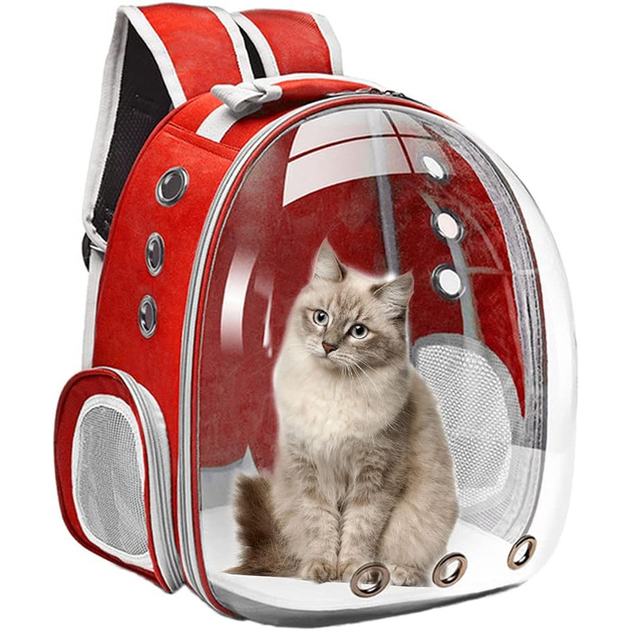 MagiDeal Преміум рюкзак-переноска для кота, велика прозора сумка-переноска для домашніх тварин, портативна вентильована переноска для кота/маленької собаки, водонепроникна для використання на вулиці (червона)