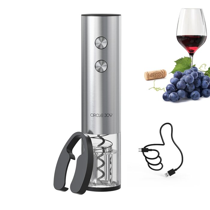 Електричний відкривачка вин CIRCLE JOY 6-в-1 з зарядною станцією, набір з нержавіючої сталі, з різаком фольги та вакуумними закривачами