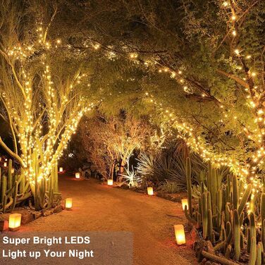 Льонокомірка LED 200 шт., 20 м, на батарейках з таймером, 8 режимів, вологостійка, тепле біле світло, для декору саду, вечірки, весілля, внутрішнього та зовнішнього використання, прозорий кабель