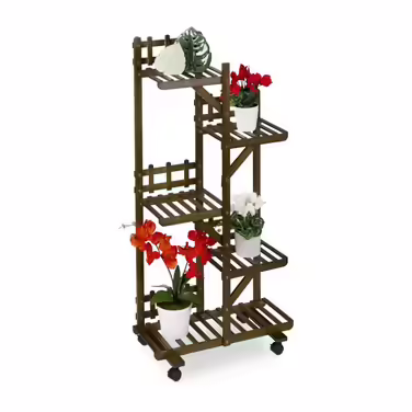 Relaxdays Brown Plant Shelf Bamboo 5 Shelves