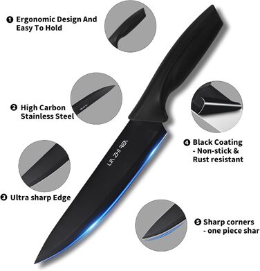 Набір ножів LIN ZHI REN 13 предметів з бруском, чорний. Кухонний набір ножів, ергономічні ручки, безпечний, для миття в посудомийній машині