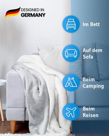 М'яка ковдра KAMI 150x200 см з кишенею для телефону та захистом від бруду - тепла плед для вітальні, дивану, ліжка (світло-сіра)