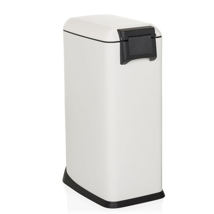 Сміттєвий відер з педаллю та кришкою SoftClose hjh OFFICE CLEAN Slim, 20л, сталевий вузький смітник з внутрішнім відром, білий, 56x34x22 см