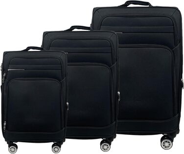 Чемодан-ролер Stoff з можливістю розширення, 4 колеса (M/L/XL/XXL або набір 4 шт.), м'який, великий (75 см), чорний