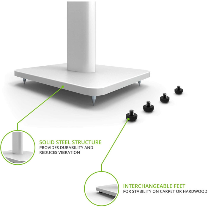 Підлогові стійки для колонок Kanto SP26PLW (пара) - 26 дюймів, білий | Для полицевих колонок середнього та великого розміру | Сталь, пінопакет, поворотна пластина 30°