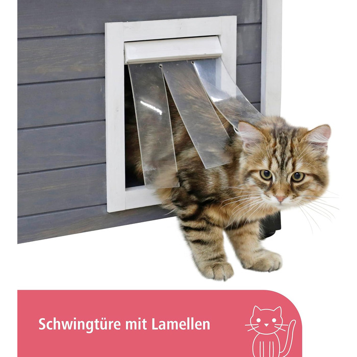 Будинок для котів Kerbl Rustica з дерева, з маятниковими дверима, вікнами з акрилу, регульованими ніжками, коричнево-зелений, 57 x 45 x 43 см