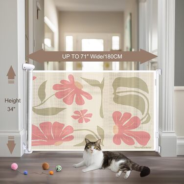 Захисне ворота для дитячих воріт, висувні 0-140 см, захист від падіння сходами для дітей, котів та собак, підходить для сходів, дверей, внутрішнього та зовнішнього використання (Квіти, 86 см x 180 см)