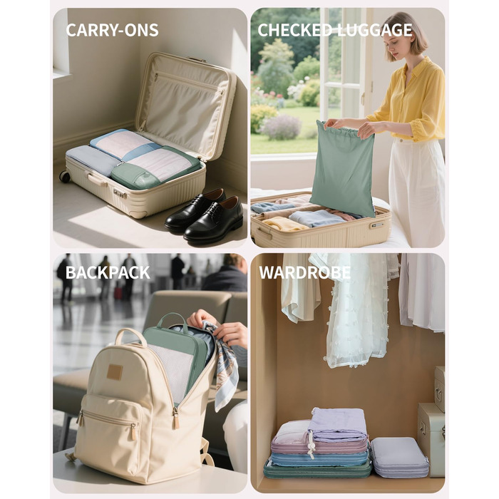 Набір органайзерів для валізи Narwey (5 шт.) - компресійні куби для подорожей, аксесуари для валізи