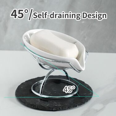 Керамічна миска для мила Dobbyby у формі листя з самозливним механізмом, сріблястого кольору, для ванної, душу, кухні.