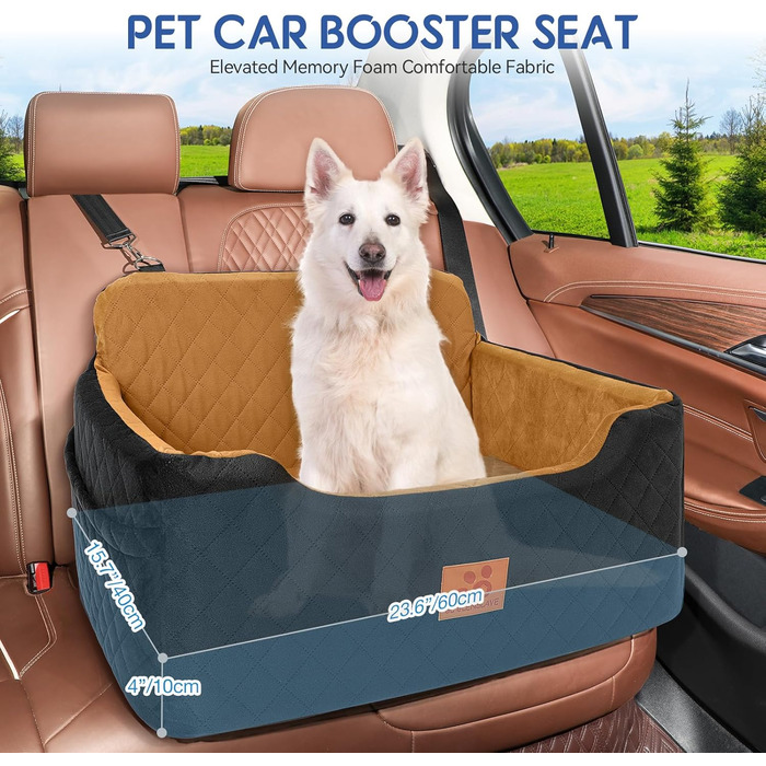 GL GLENSLAVE Dog Car Seat - Medium/Large Dogs, Up to 22kg or 2 Small Dogs - Removable & Washable Pet Car Seat (Black/Brown)