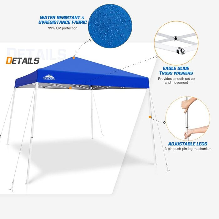 EAGLE PEAK 3 m x 3 m Pop-Up Tent with Sloping Legs (Blue)