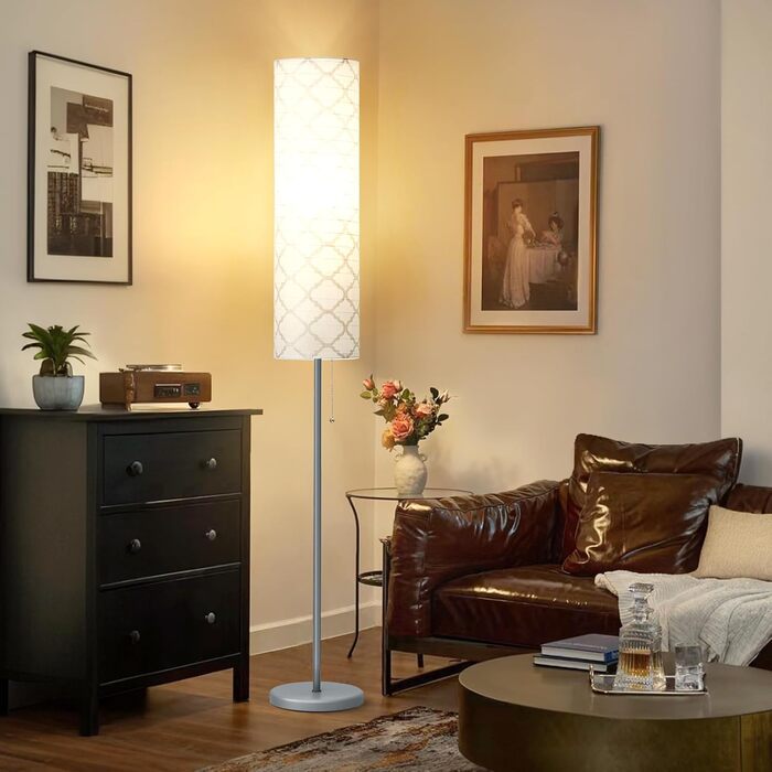 Стійка лампа GyroVu для вітальні, 65” висота, лампа для спальні з паперовим абажуром, 3 колірні температури, срібна (з лампочкою)