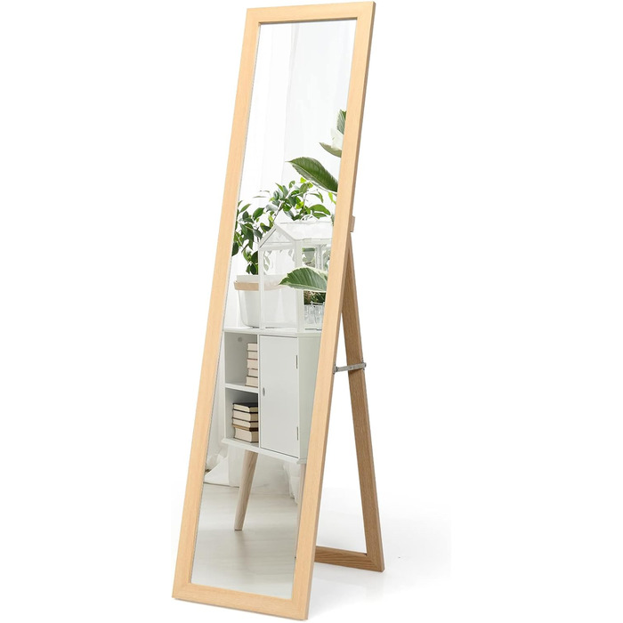 RELAX4LIFE Full-Body Mirror 2 in 1, Standing Mirror & Wall Mirror, Country-Style Wardrobe Mirror, Mirror with Wooden Frame, Adjustable & Freestanding, for Bedroom & Living Room & Business (Natural)