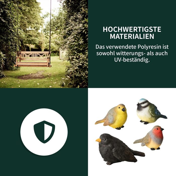 VERDOBA - Garden Decoration 4 Birds - Decorative Figures made of Artificial Resin (Polyresin) for Balcony, Garden, Winter Garden, Pond - Garden Decoration