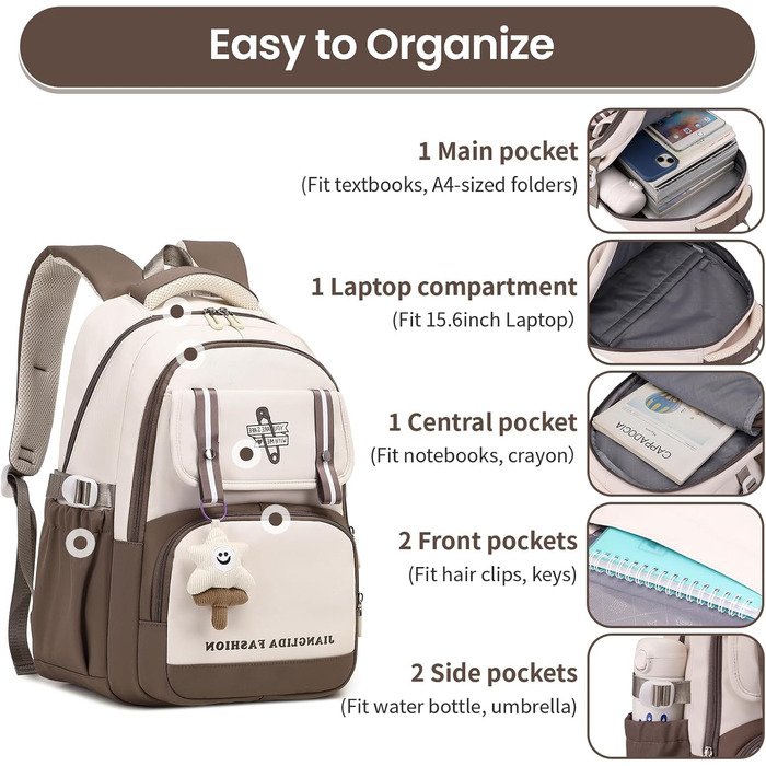 Дитячий рюкзак IvyH для дівчаток - стильний шкільний рюкзак, водонепроникний, великий, для 3-6 класів, фіолетовий (8536# Braun)