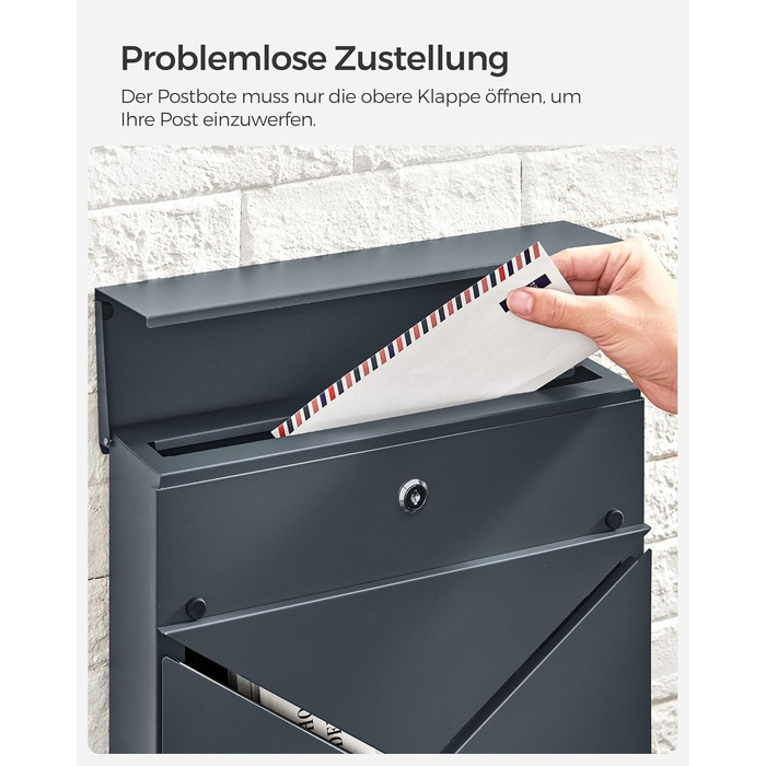 Поштовий ящик SONGMICS XXL, вуличний, антрацит, з вікном, замком та відділенням для преси GMB054G01