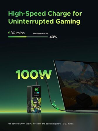 Powerbank UGREEN Nexode 20000mAh 130W з USB-C PD 3.0, цифровим дисплеєм, сумісний з iPhone, Galaxy, MacBook, Dell