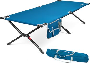 Розкладне ліжко для кемпінгу XL, 203 x 81 см, блакитне, сталеве, до 160 кг