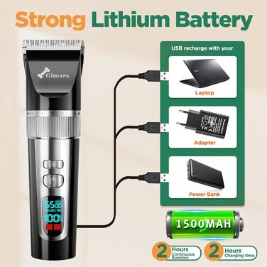 Gimars 3-в-1 професійна машинка для стрижки собак та котів, 7000 об/хв, для густого хутра, тиха, акумуляторна, з набором ножиць