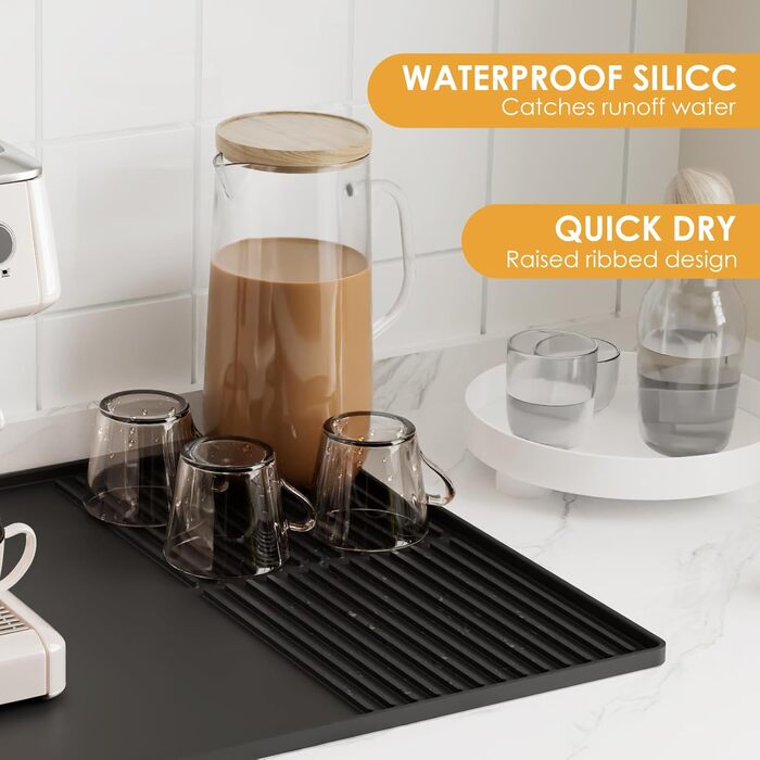Силіконовий килимок під кавомашину з бортиками, 61 x 40.6 см, чорний | Захист стільниці, аксесуар для кавобару
