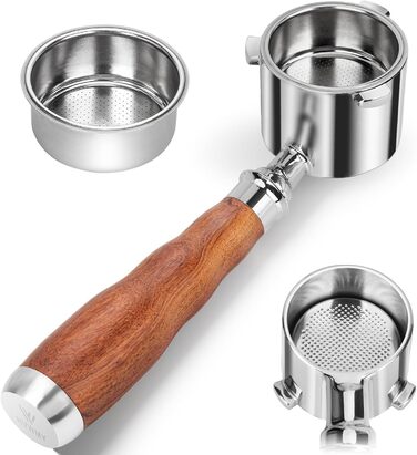 Портфільтр з 3 вушками для кавомашини De'Longhi La Specialista, 51 мм, моделі EC9335, 9155, 9355, 9665, нержавіюча сталь, дерев'яна ручка з горіха