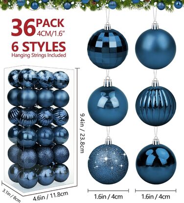 Новорічні кулі БLAZOR, 36 шт., 4 см, пластикові, червоні, золоті, срібні, для прикраси ялинки