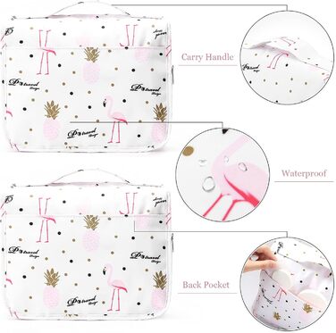 Жіноча сумочка для туалетних аксесуарів Lychii, органайзер для подорожей, підходить для валізи та ручної поклажі (рожевий фламінго)