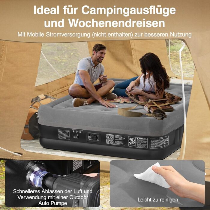 Надувне ліжко Lewondr на 2 особи з вбудованим насосом, 203x152x46 см, сірого кольору. Комфортна повітряна матрац для дому, відпочинку, кемпінгу та гостей. Максимальне навантаження 300 кг.
