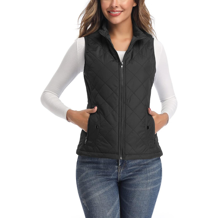 Жіноча жилетка LONGKING легка з коміром, степна безрукавка з блискавкою, чорна