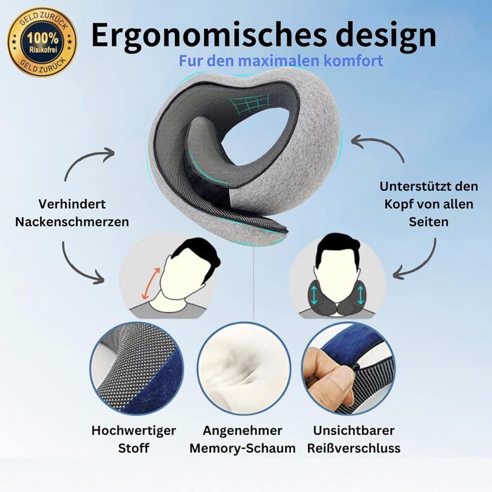 Подушка для шиї Dreamjoys Neppy для подорожей: літак, автомобіль, поїзд. Memory Foam, сіра