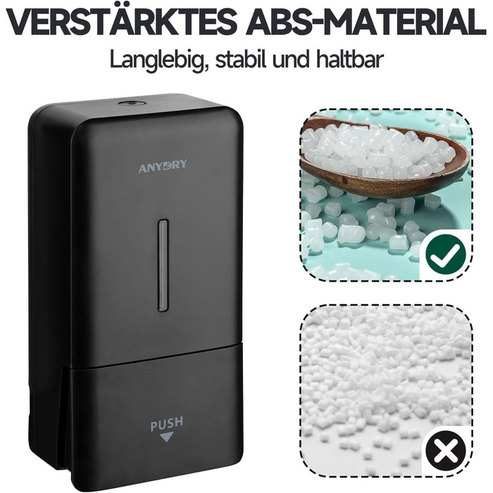 Anydry Ручний Дозатор для Мила настінний, 800 мл, з вікном, чорний 1006