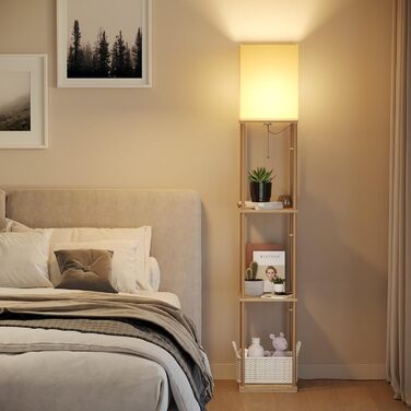 Стельова лампа SUNMORY для вітальні з полицею, регульоване освітлення 3 кольорів, для вітальні, спальні, кабінету та офісу, колір дерева