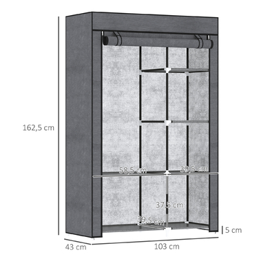 HOMCOM Clothes Closet Fabric Wardrobe with Clothes Rail, 6 Compartments, Foldable Wardrobe in Felt-like Fabric, Folding Closet for Bedroom, Hallway, Dark Grey, 103 x 43 x 162.5 cm | Aosom