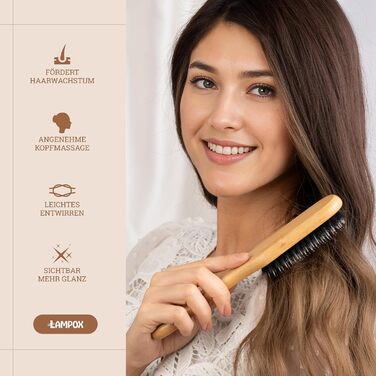 Бамбукова щітка для волосся Lampox з щетиною дикого кабана, масажна щітка для голови, розпушувач для довгих волосся та кучерів, для жінок, чоловіків та дітей