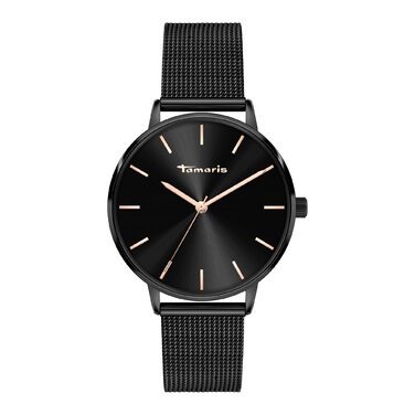 Жіночий годинник Tamaris – лаконічний дизайн (чорний сітка / рожеві деталі)